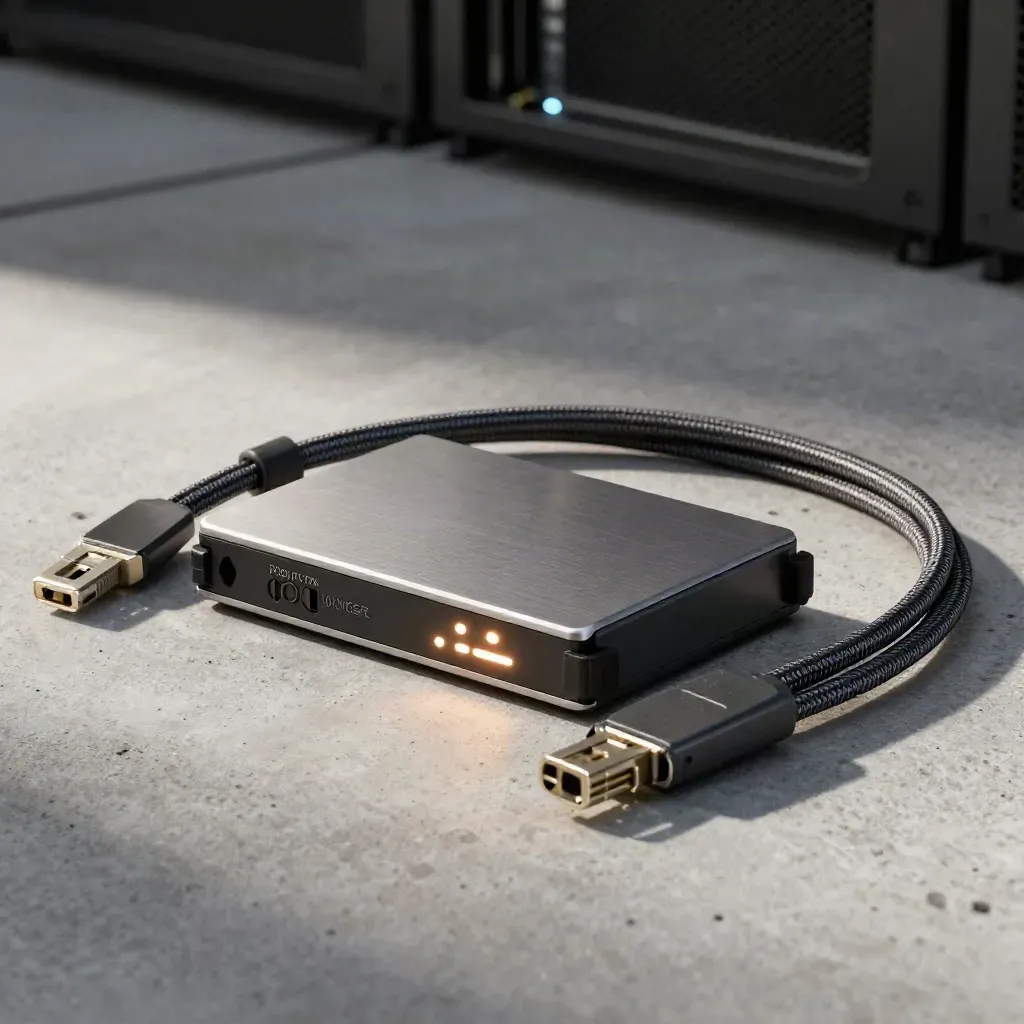 Kit de mantenimiento web con disco, cable trenzado, hub y luces sobre hormigón